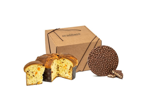 Scatola regalo panettone e Schiacciata nocciole e cioccolato  al latte